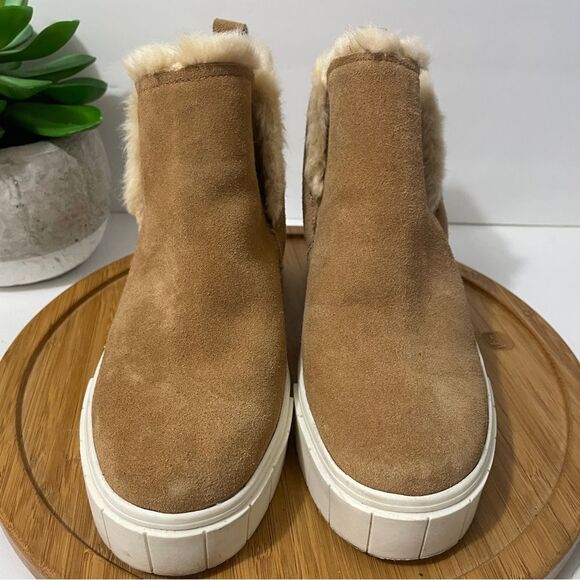 Dolce Vita Zanza Suede Platform Ankle Boot Women 9.5 Chunky Faux Fur Bootie Cozy - Picture 3 of 10